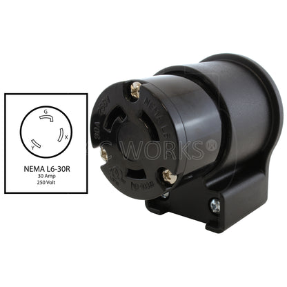 AC WORKS® [ASEL630R] NEMA L6-30R 30A 250V 3-Prong Elbow Locking Female Connector With UL, C-UL Approval