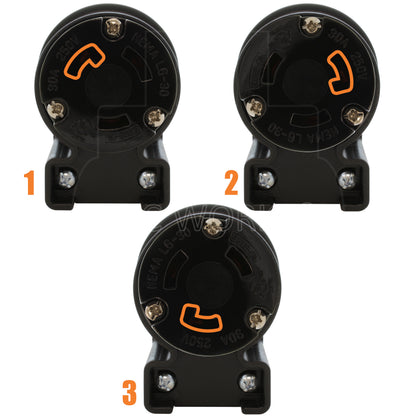 3 different angle positions for connector