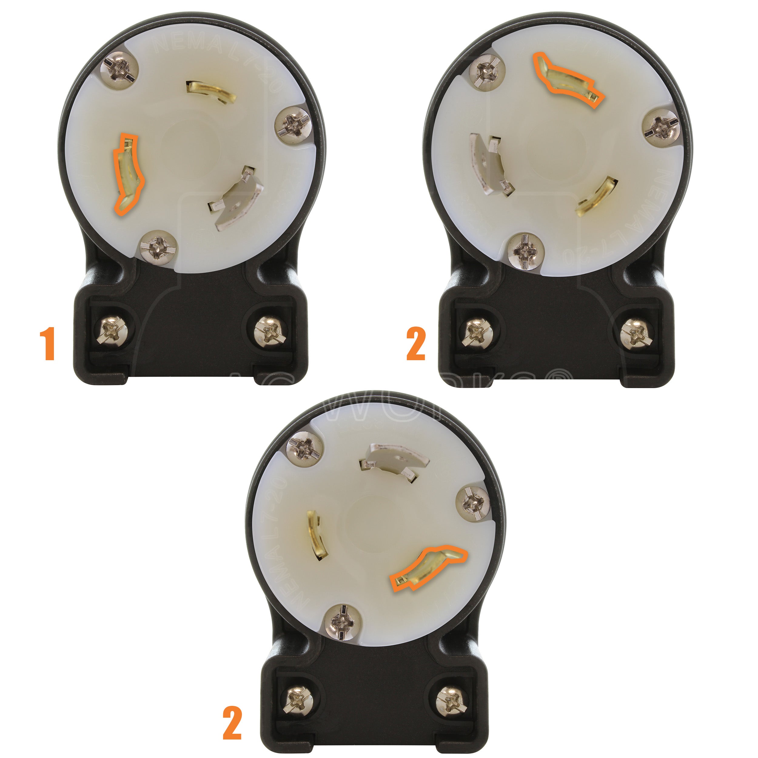 3 different angle positions for plug