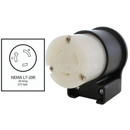 AC WORKS® [ASEL720R] NEMA L7-20R 20A 277V 3-Prong Elbow Locking Female Connector With UL, C-UL Approval