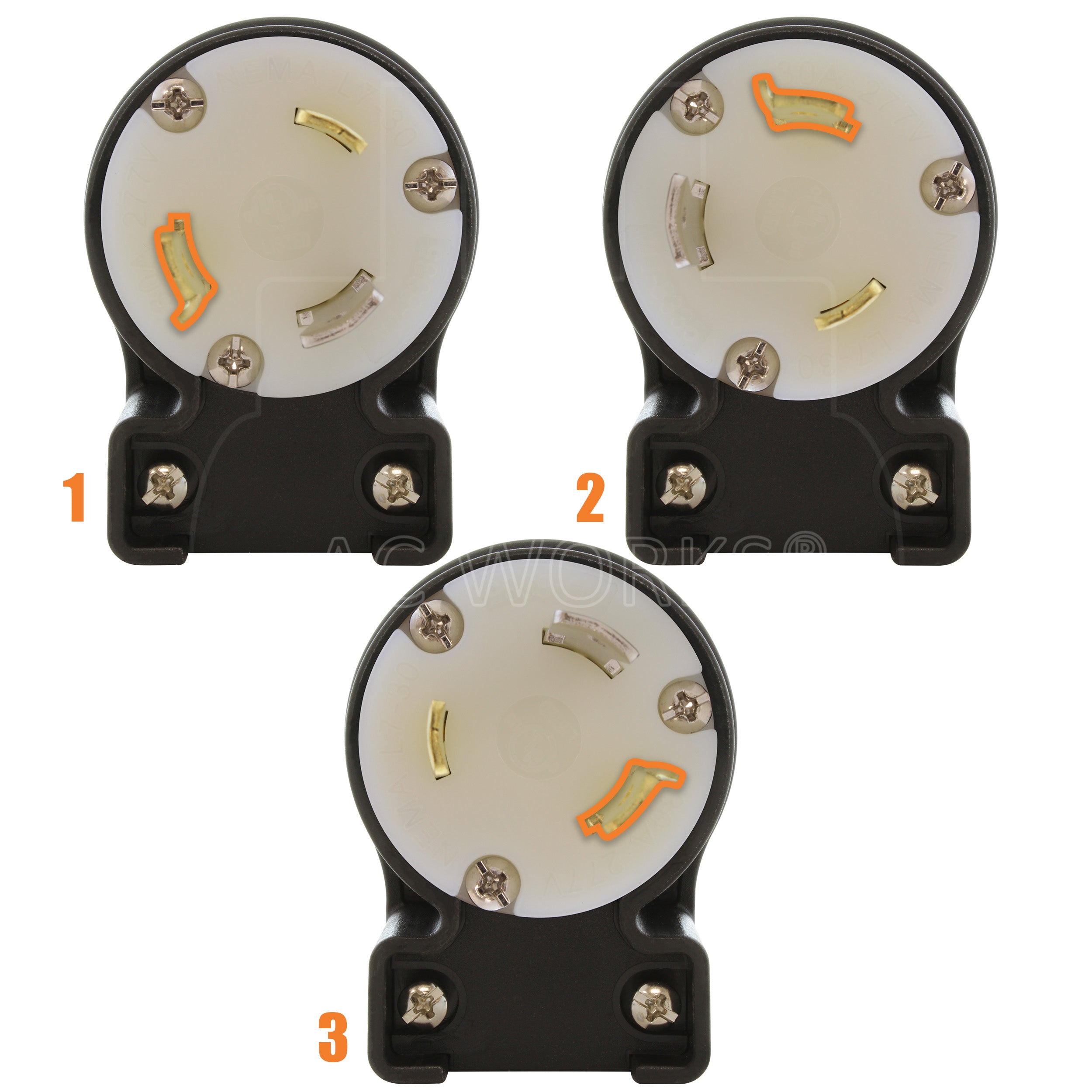 3 different angle positions for plug