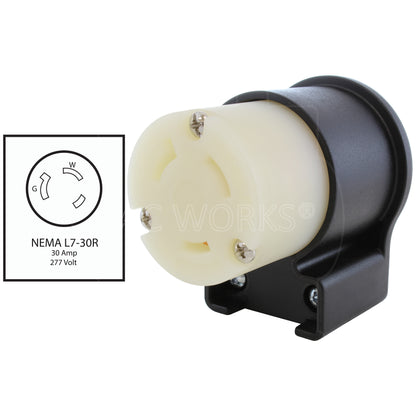 AC WORKS® [ASEL730R] NEMA L7-30R 30A 277V 3-Prong Elbow Locking Female Connector With UL, C-UL Approval