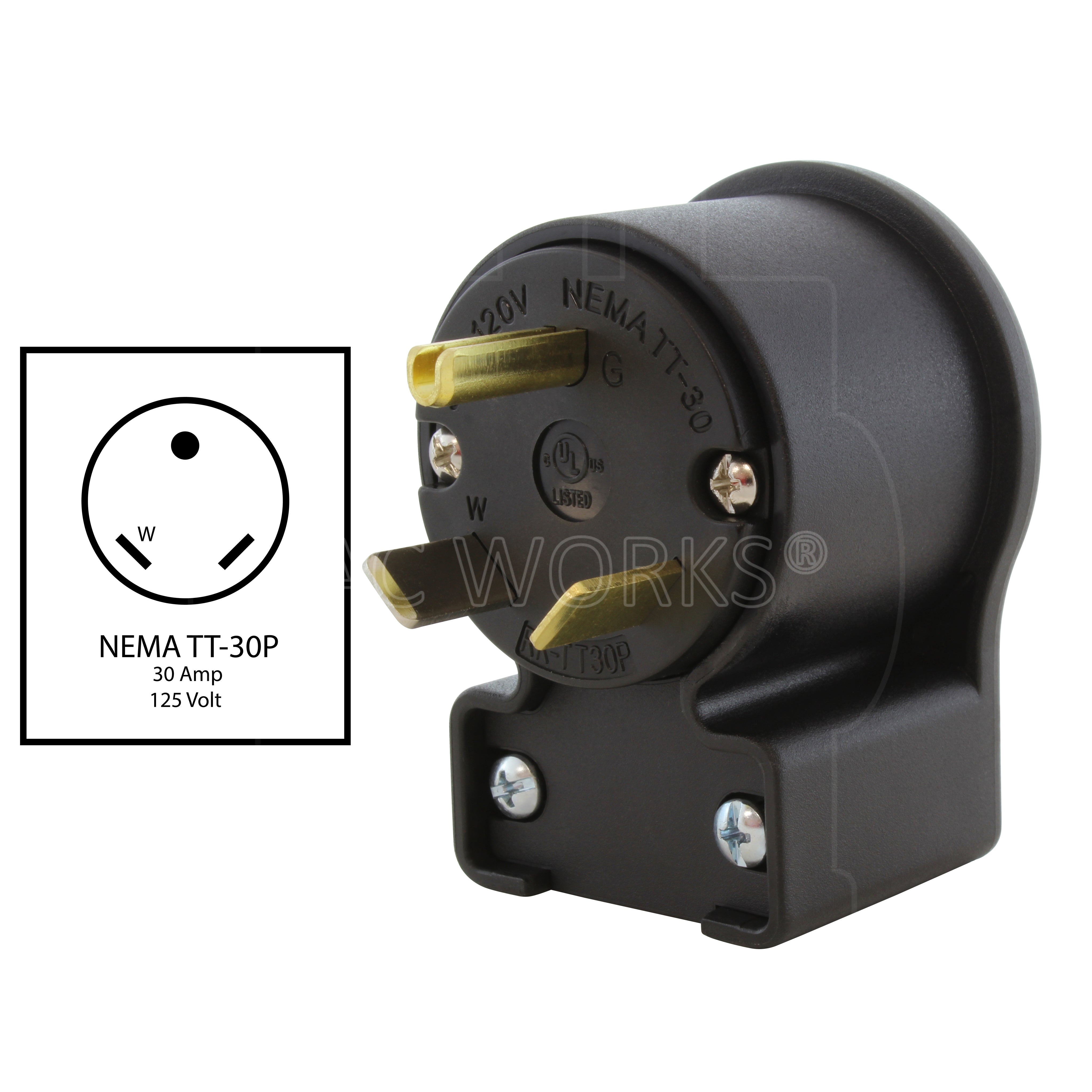 NEMA TT-30P 30A 125V 3-prong male plug