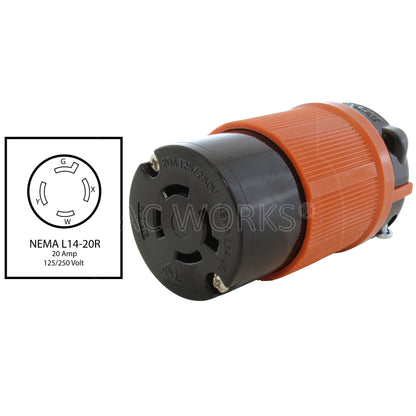 AC WORKS® [ASL1420R] NEMA L14-20R 20A 125/250V 4-Prong Locking Female Connector UL C-UL Approval