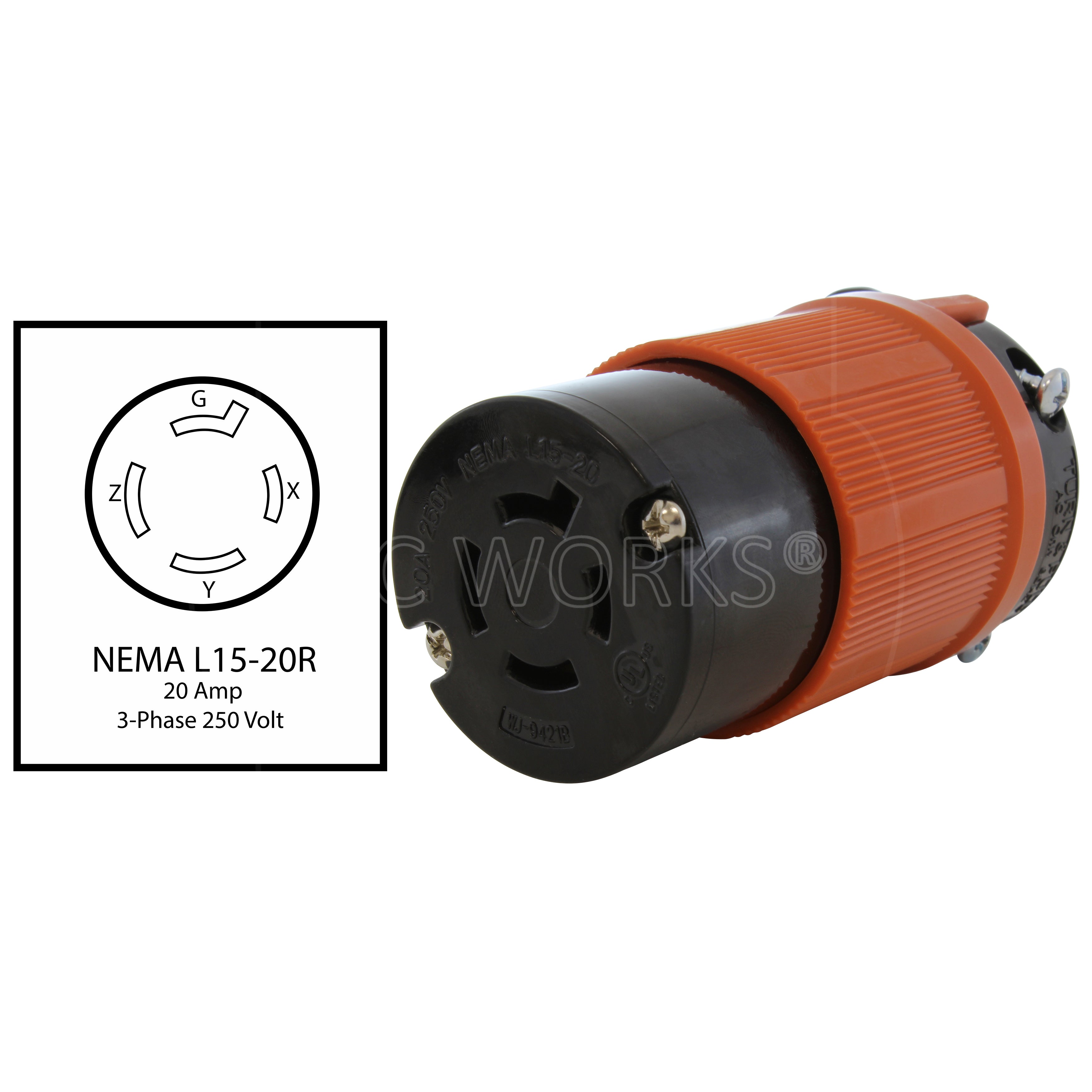 AC WORKS® NEMA L15-20R 20A 250V 3-Phase 4-Prong Locking Female