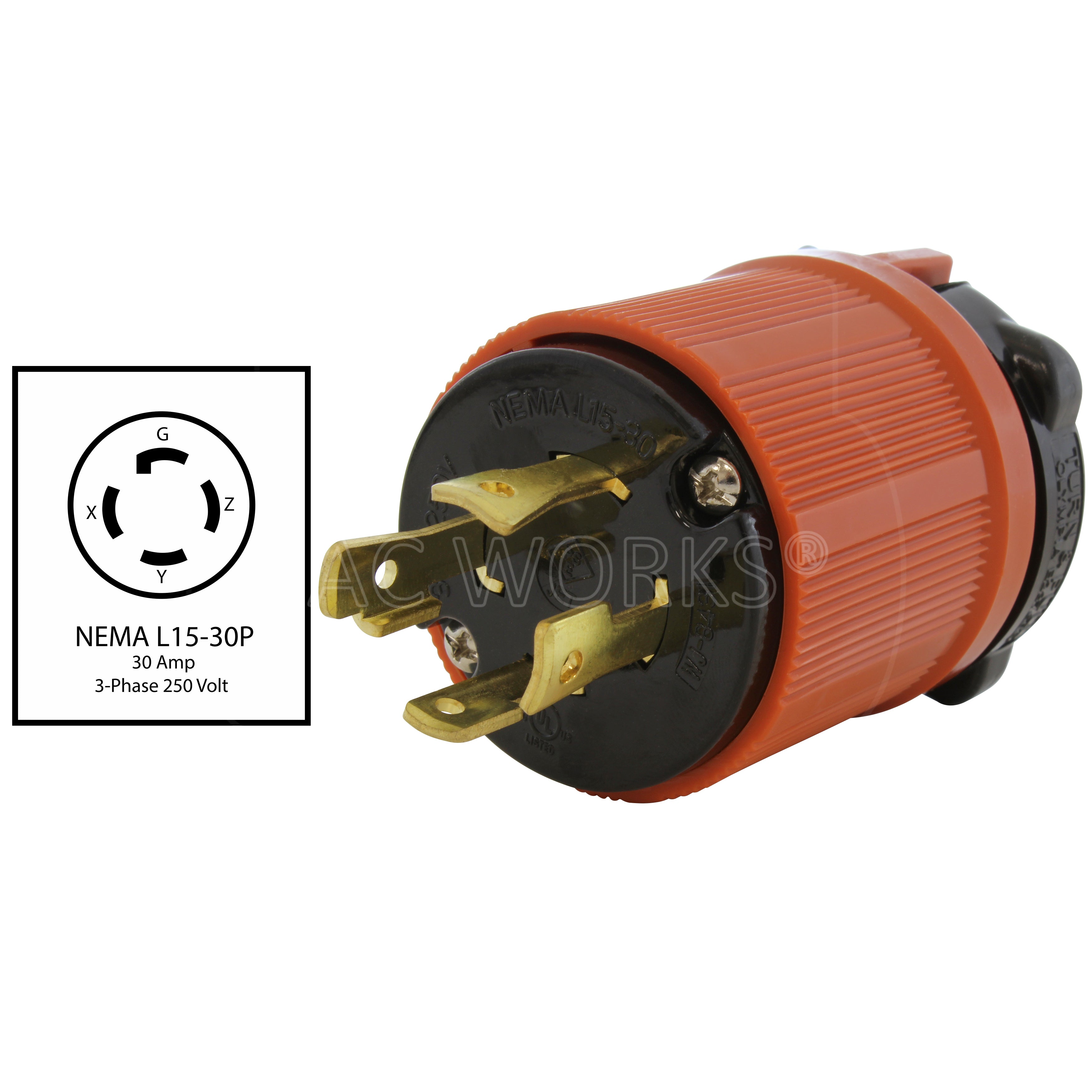 NEMA L15-30P male plug assembly