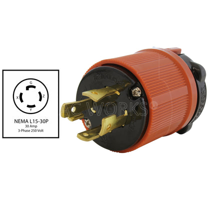 NEMA L15-30P male plug assembly