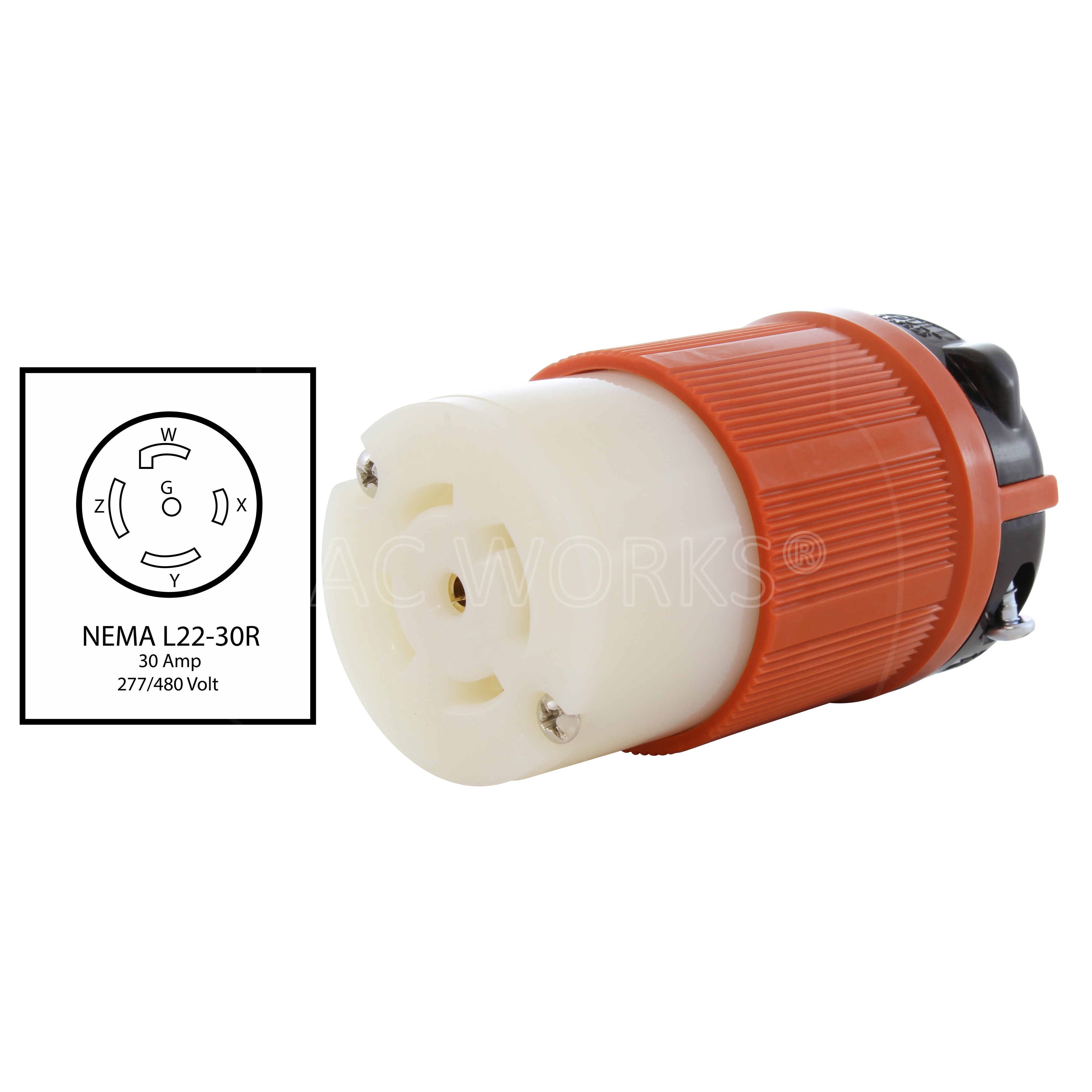 NEMA L22-30R 30A 277/480V 5-prong connector