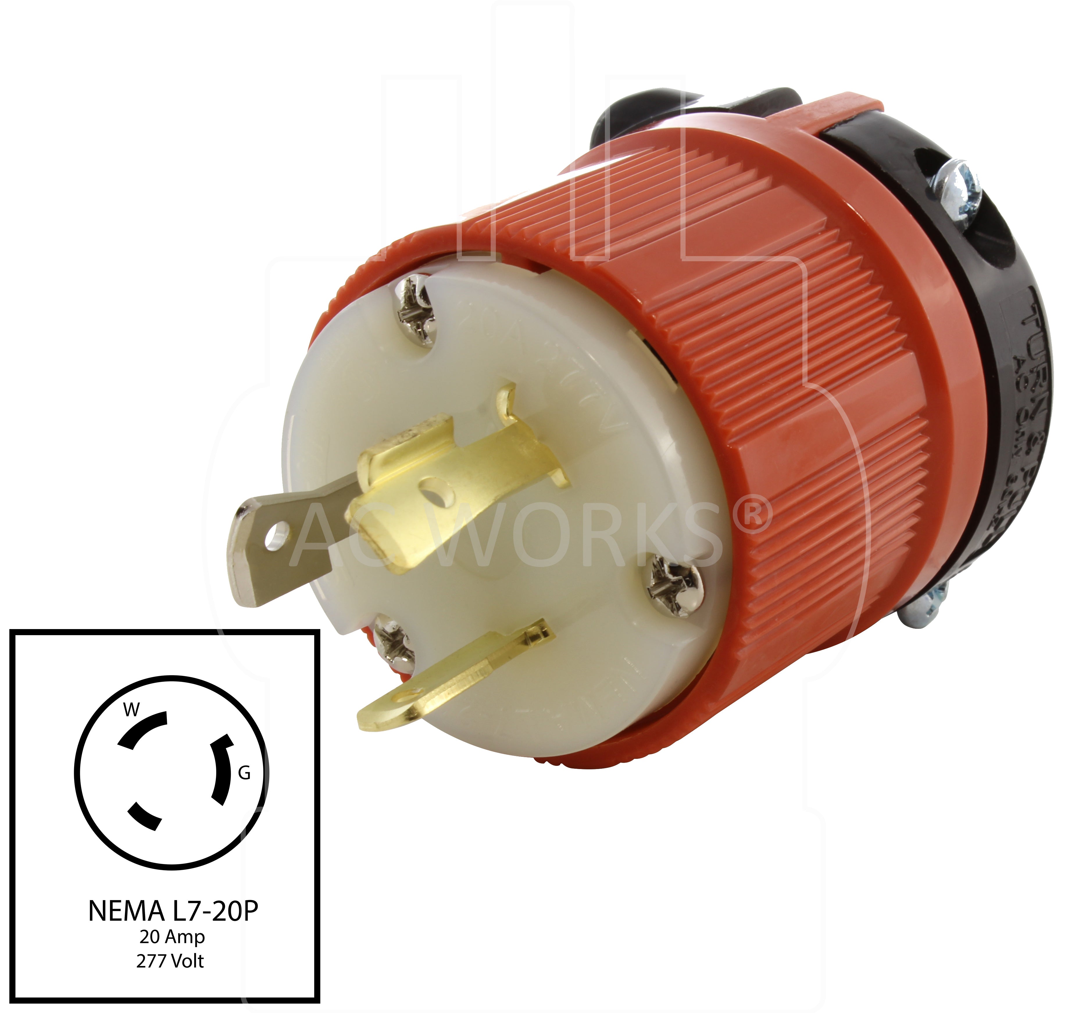 AC WORKS® [ASL720P] NEMA L7-20P 20A 277V 3-Prong Locking Male Plug with UL, C-UL Approval