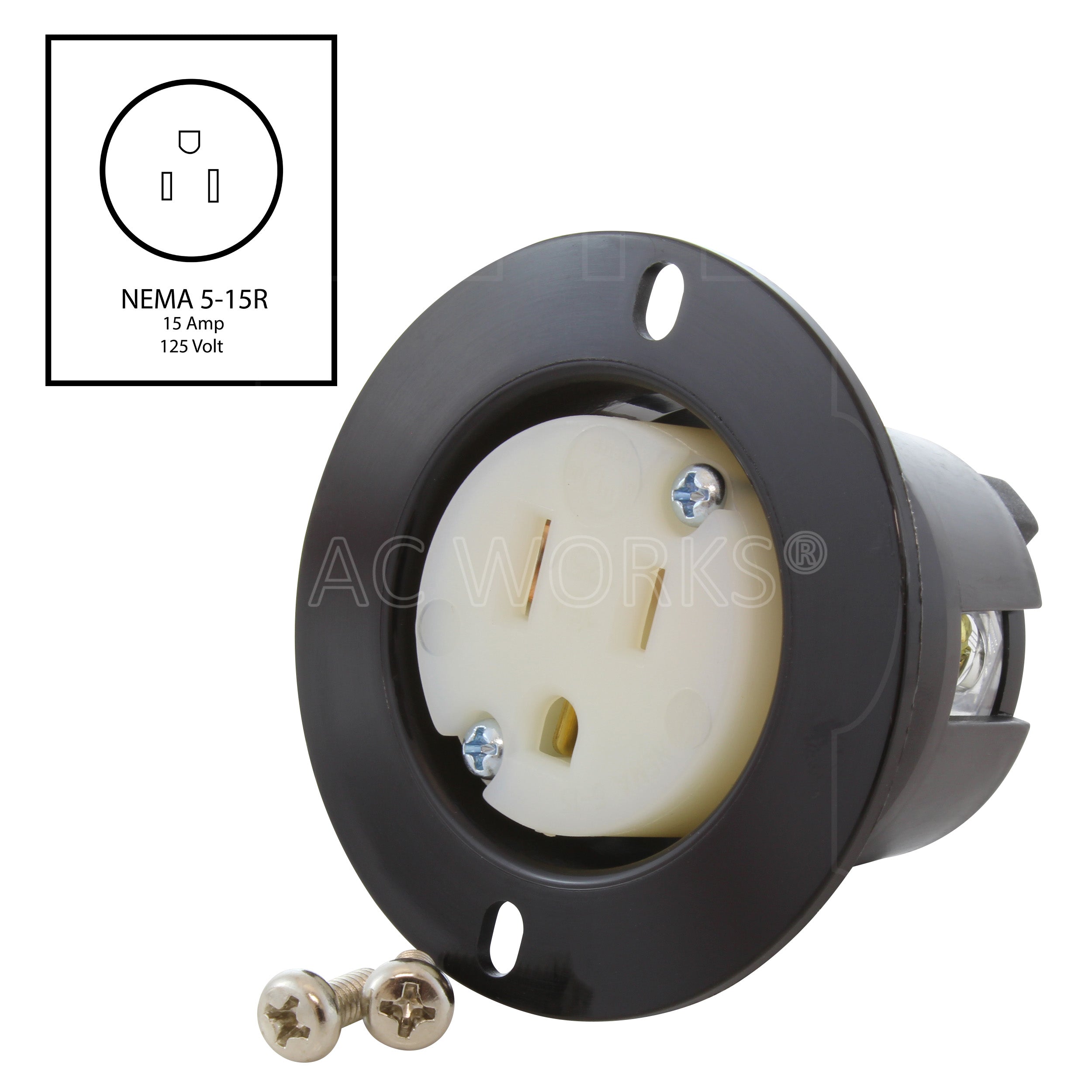 AC WORKS® [ASOU515R] 15A 125V Household Flanged Outlet cULus Certified