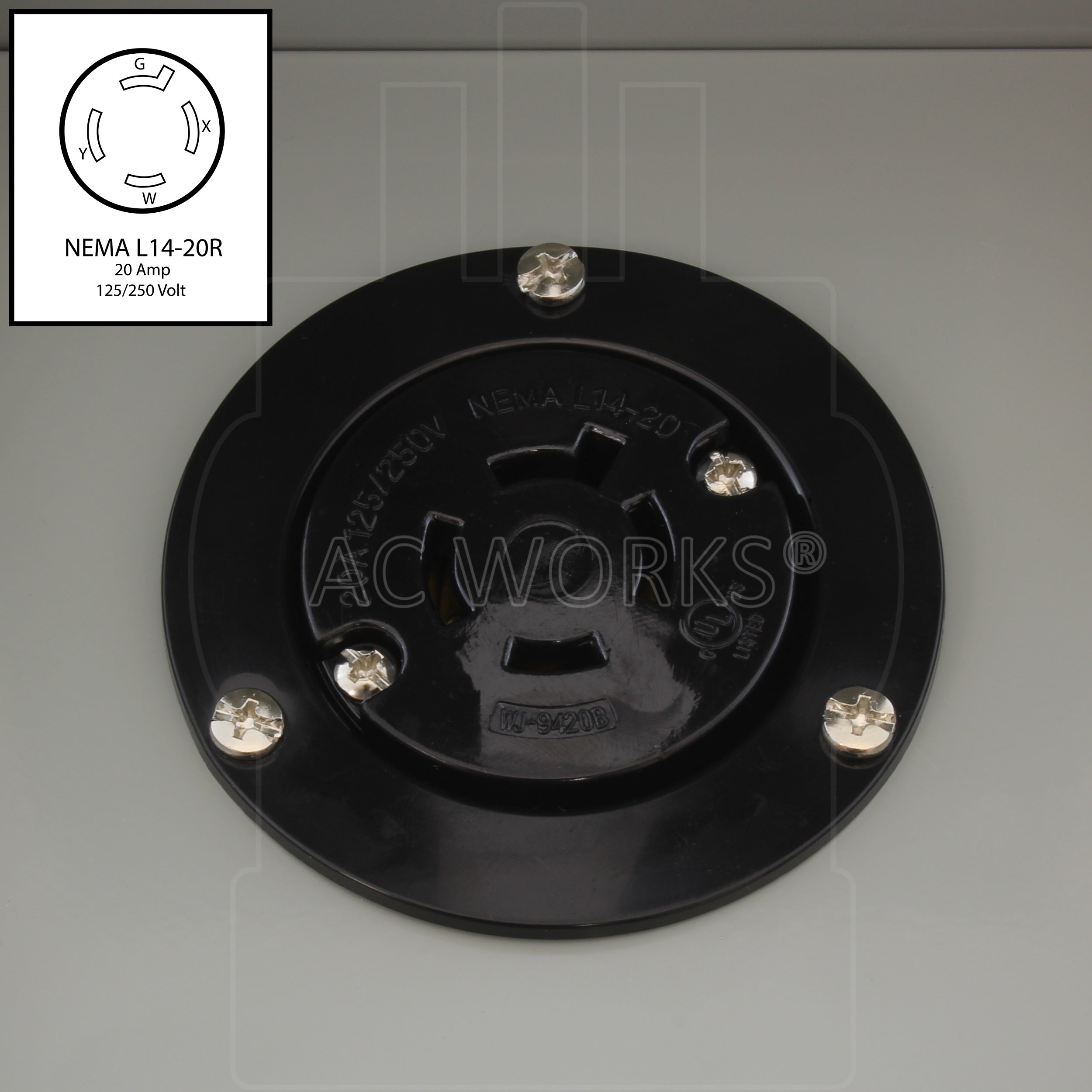 AC WORKS® [ASOUL1420BX] L14-20 20A 125V 4-Prong Locking Heavy-Duty Outlet Box