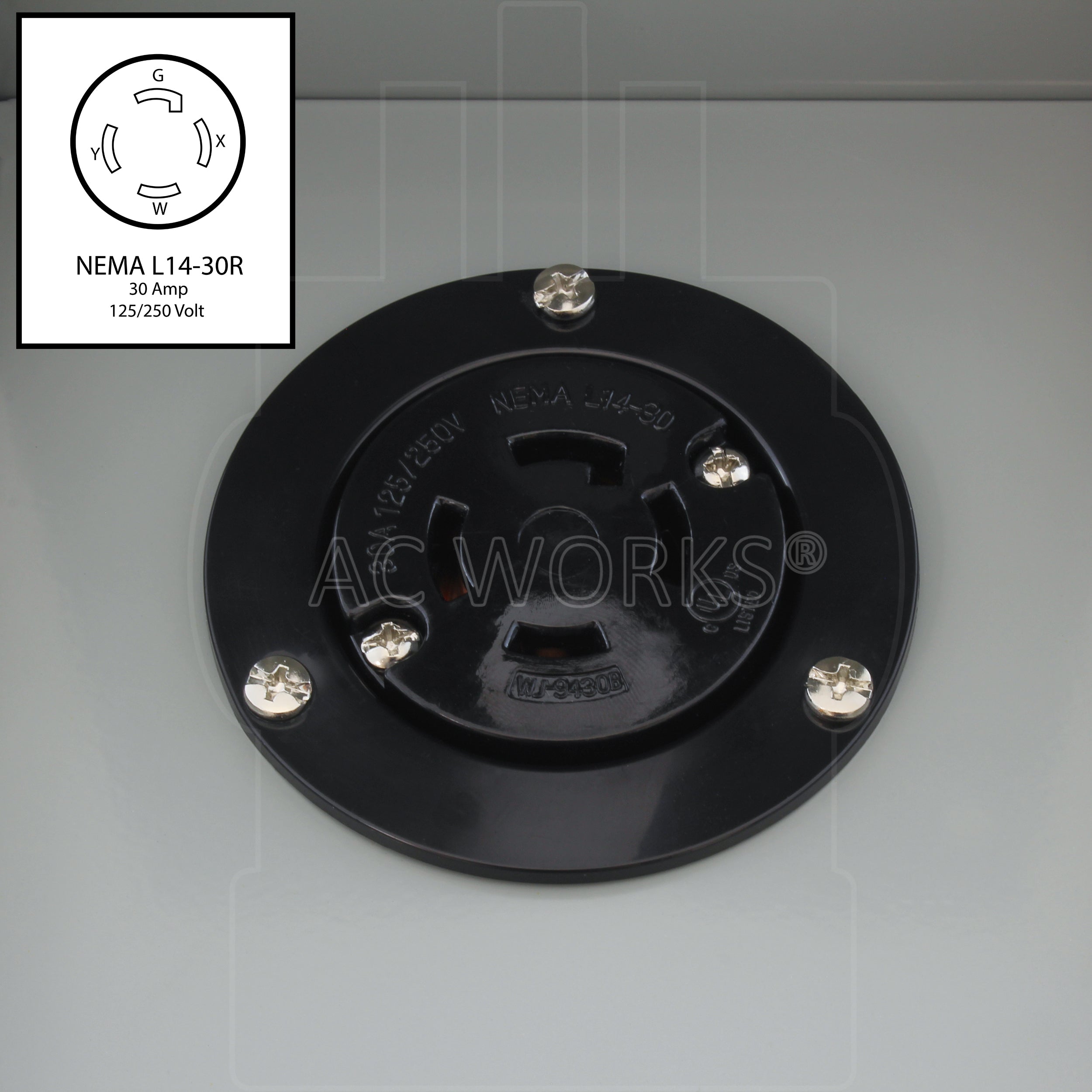 AC WORKS® [ASOUL1430BX] L14-30 30A 125/250V 4-Prong Locking Heavy-Duty Outlet Box