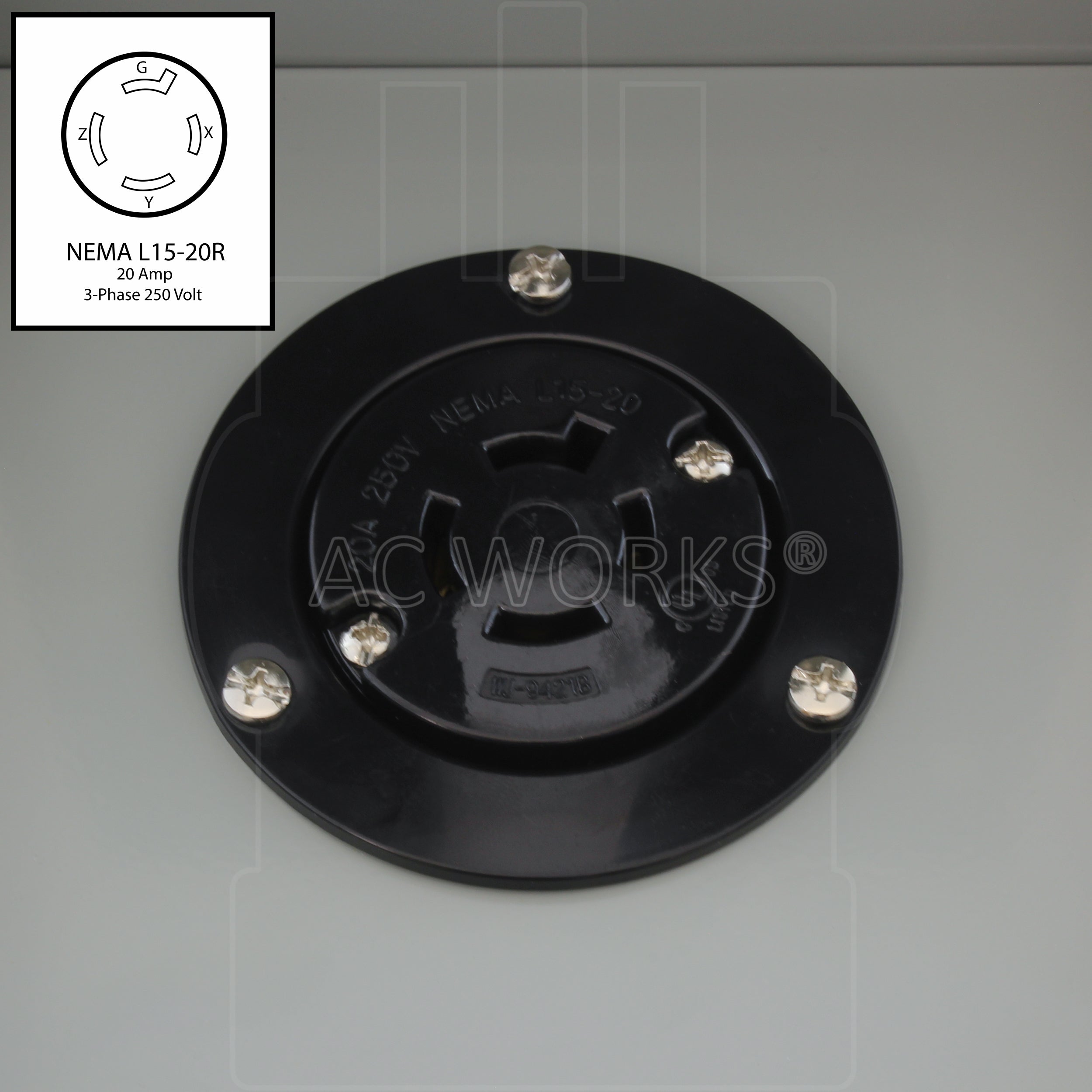 AC WORKS® [ASOUL1520BX] L15-20 20A 3-Phase 250V 4-Prong Locking Heavy-Duty Outlet Box