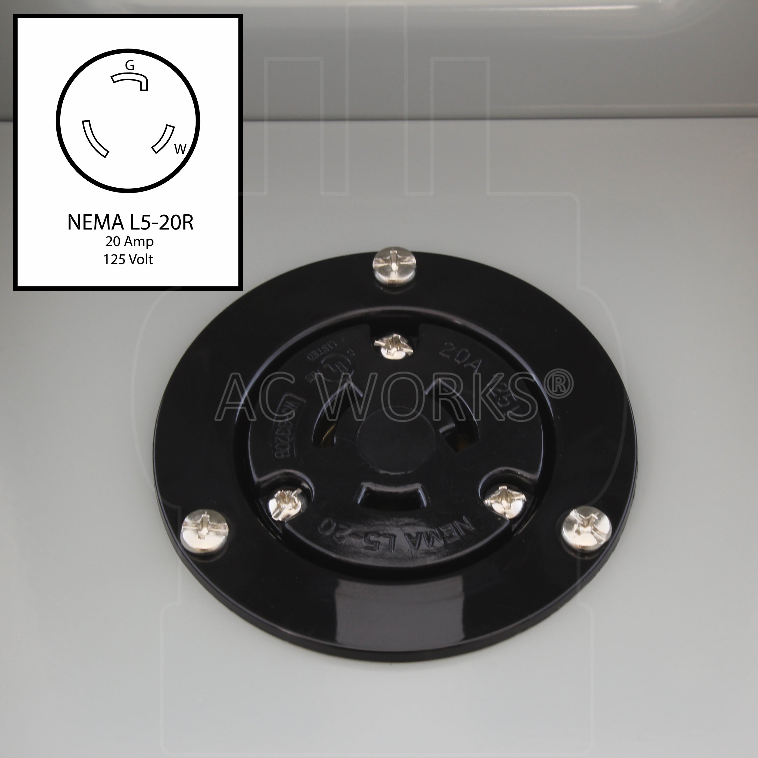 AC WORKS® [ASOUL520BX] L5-20 20A 125V 3-Prong Locking Heavy-Duty Outlet Box