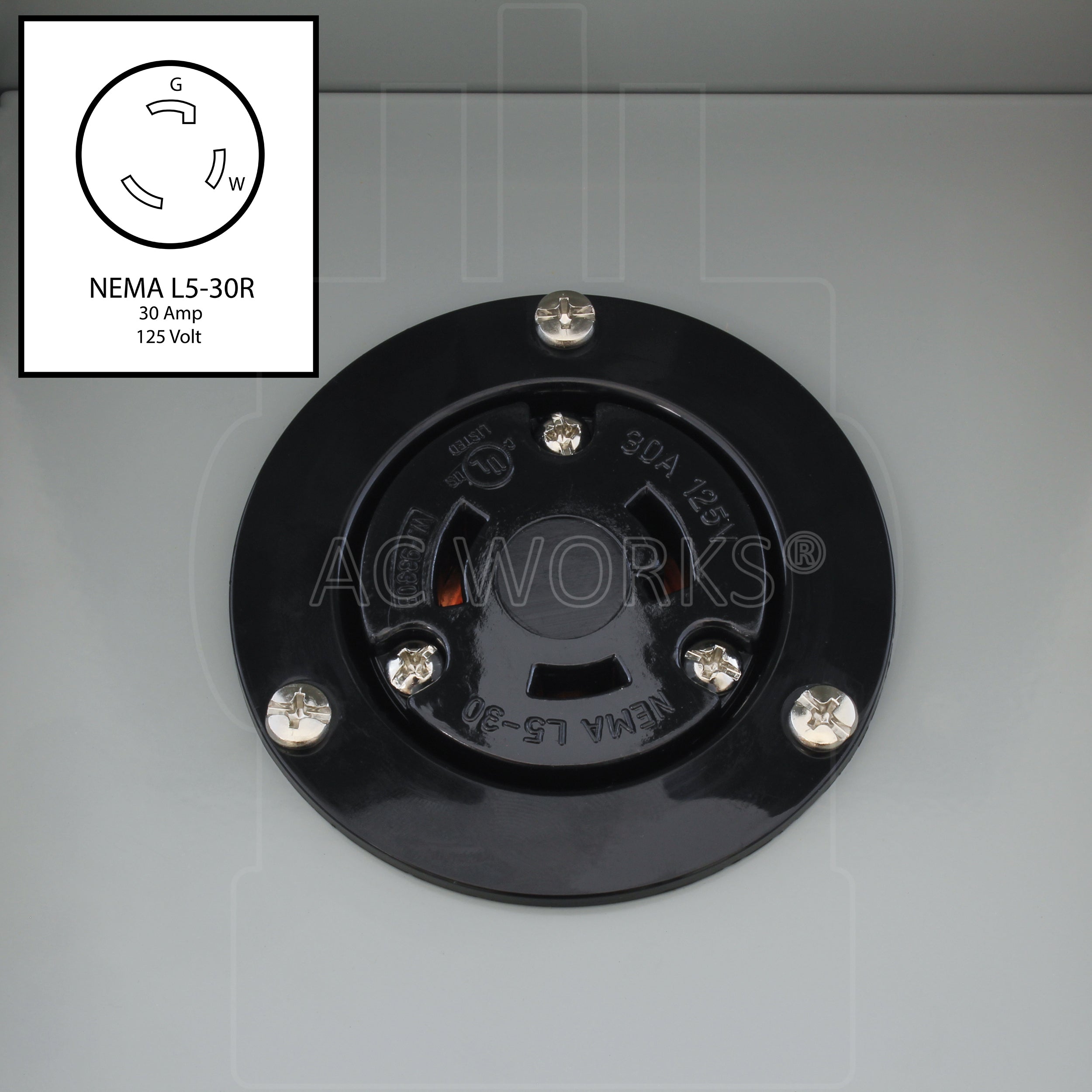 AC WORKS® [ASOUL530BX] L5-30 30A 125V 3-Prong Locking Heavy-Duty Outlet Box