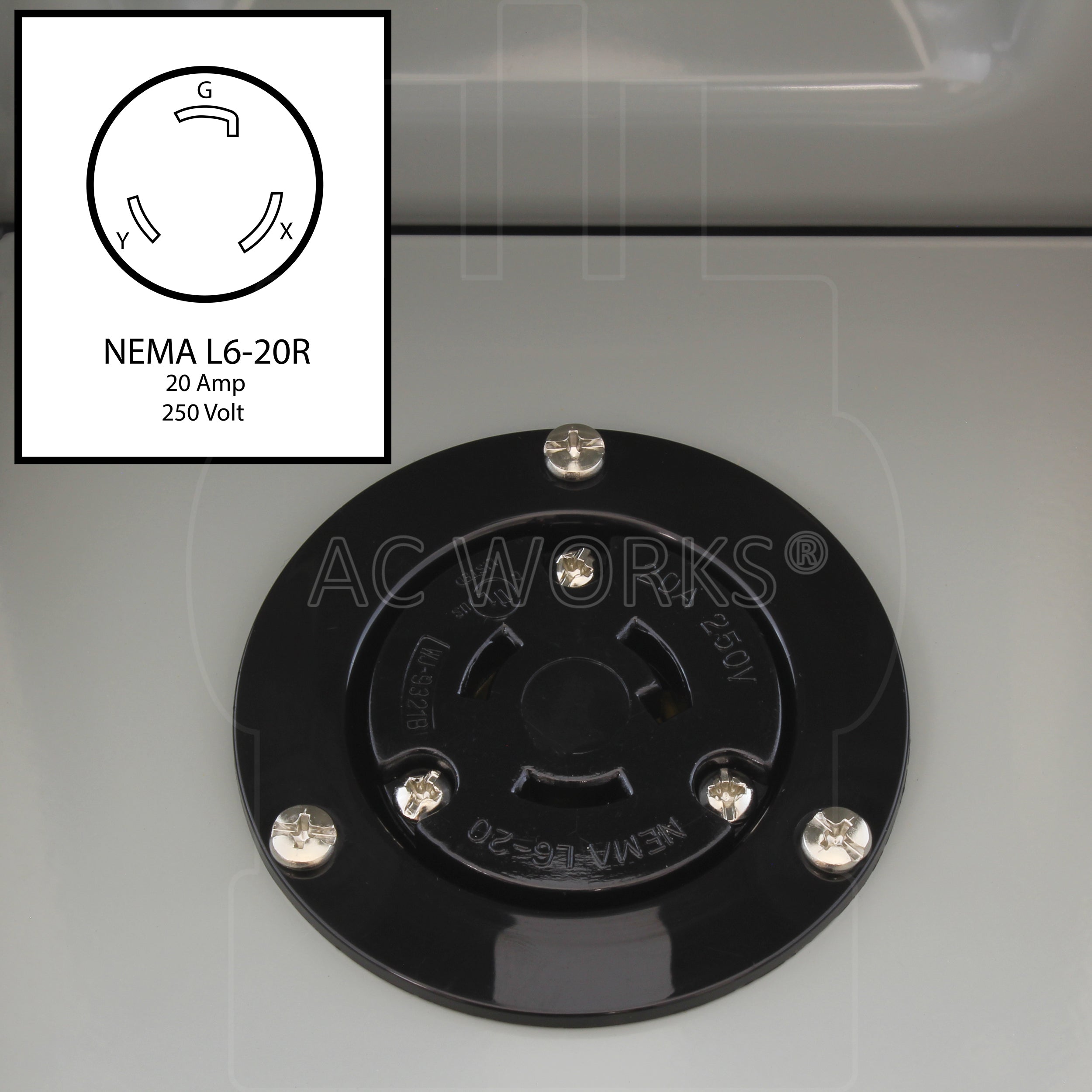 AC WORKS® [ASOUL620BX] L6-20 20A 250V 3-Prong Locking Heavy-Duty Industrial Outlet Box
