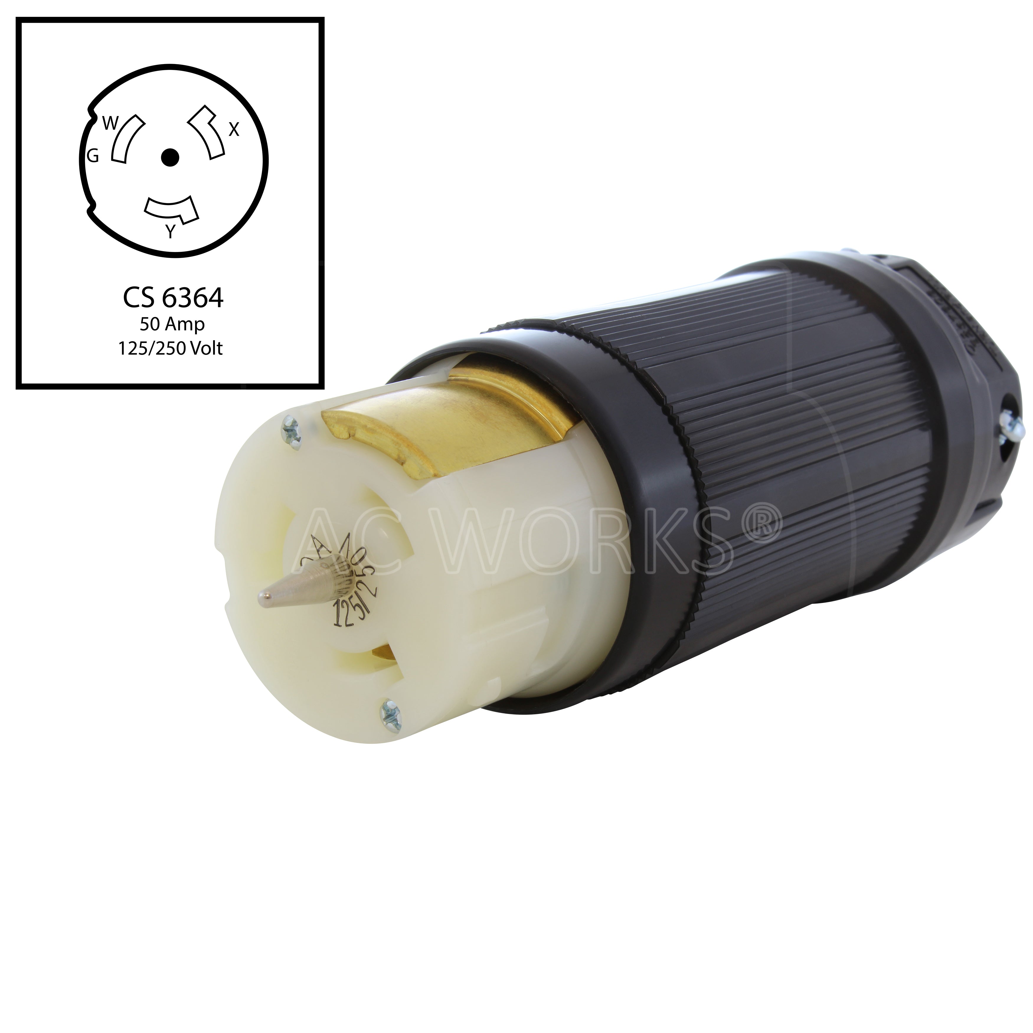 AC WORKS® [CS6364-RK] California Standard CS6364 50A 125/250V 4-Prong Locking Female Connector