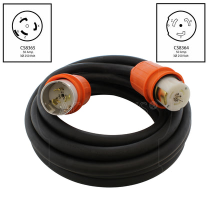 AC WORKS® [CS8365T64] SOOW 6/4 CS8365 to CS8364 50A 3-Phase 250V Rubber Extension Cord