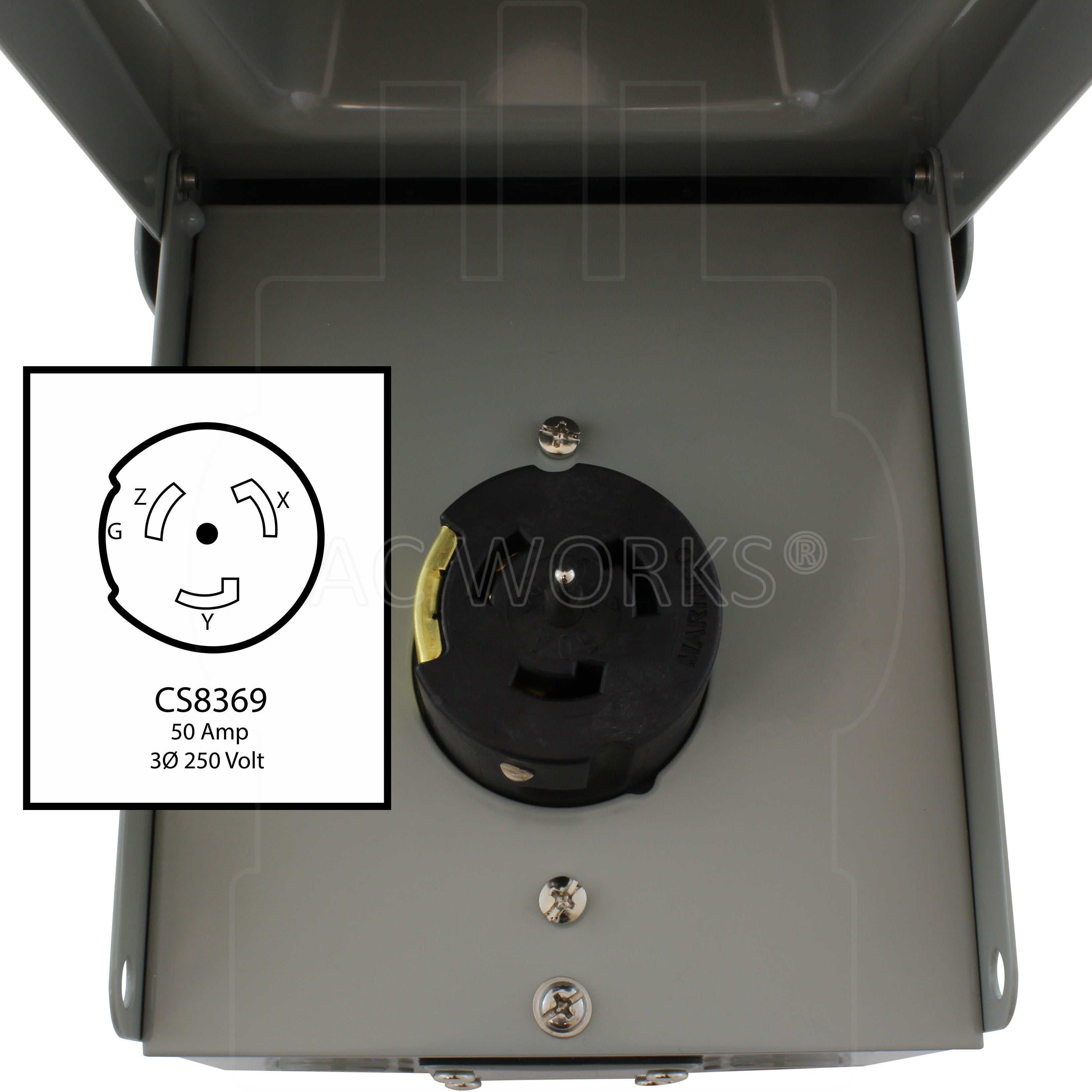 AC WORKS® [CS8369BX] CS8369 50A 3-Phase 250V 4-Prong Locking Heavy-Duty Outlet Box