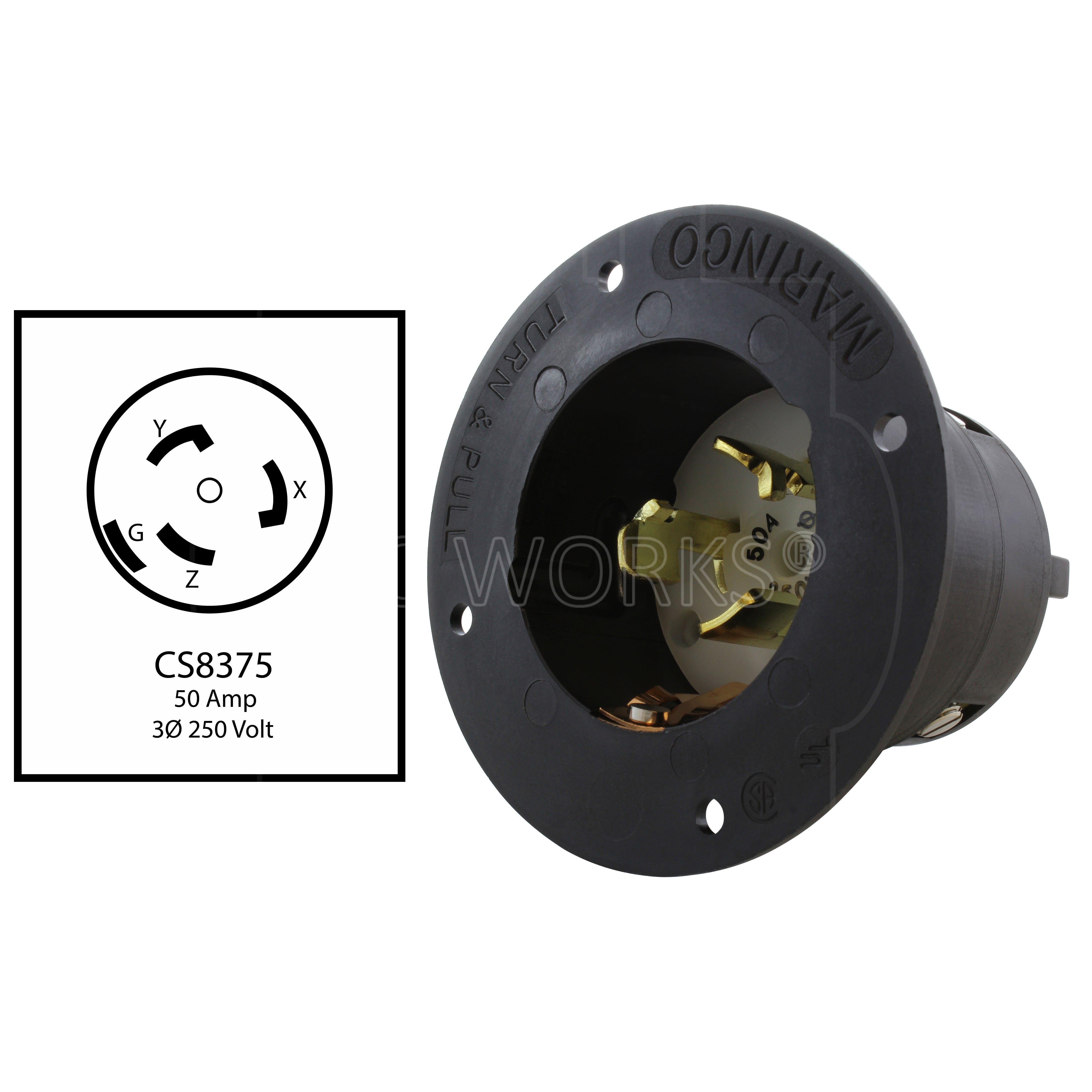 CS8375 50A 3-phase 250V male inlet