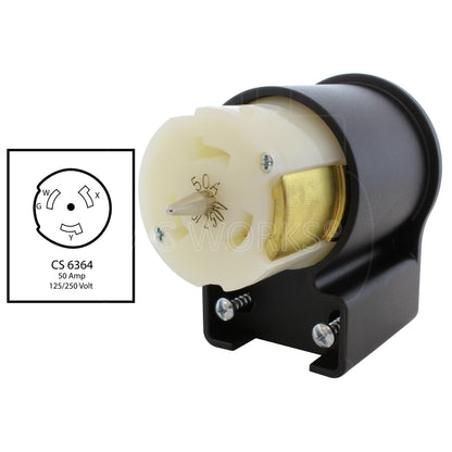 CS6364, 50 Amp, 125/250 Volt, Locking Female Connector with Right Angle Configuration