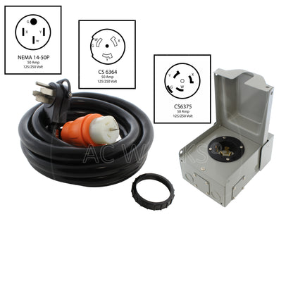 AC WORKS® [EP1450KIT] 50A Emergency Power Kit with SS2-50 Inlet Box