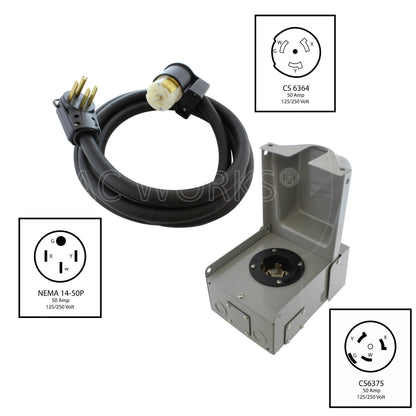 AC WORKS® [EPE1450KIT] 50A Emergency Power Kit with SS2-50 Inlet Box & Power Cord
