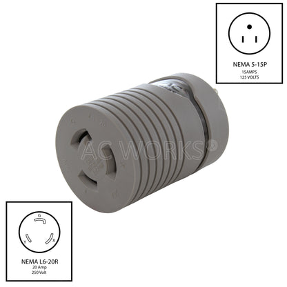 AC WORKS® [EV515L620] EVSE Upgrade EV Charging Adapter 15A Household Plug to NEMA L6-20R Connector