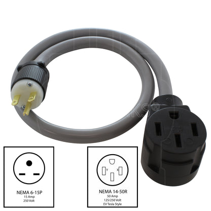 NEMA 6-15P to NEMA 14-50R adapter for Tesla charger