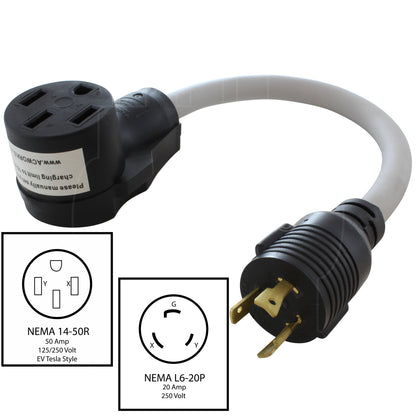 NEMA L6-20P to NEMA 14-50R for EV charging