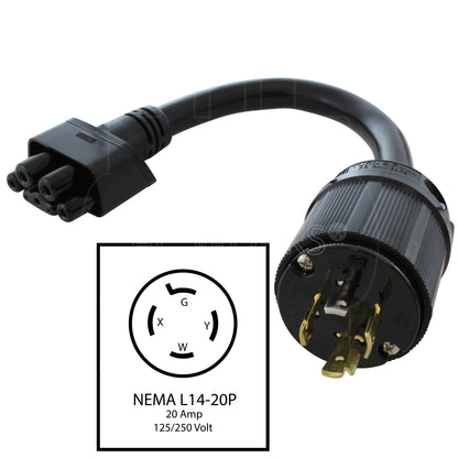 AC WORKS® [G2EVL1420PT-16A] 16A Gen 2 EV Charging NEMA L14-20 Adapter For Gen. II Tesla Mobile Connector