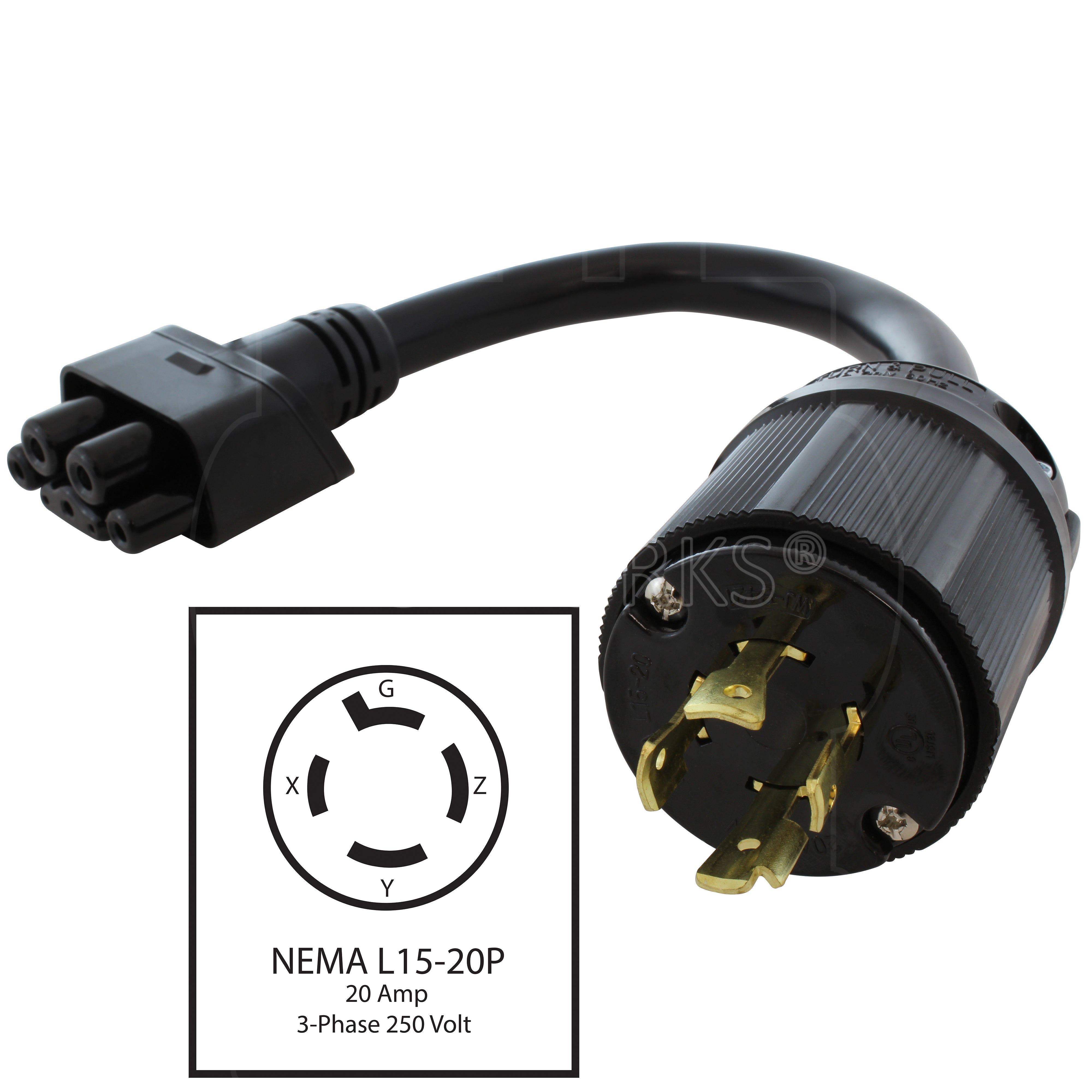 AC WORKS® [G2EVL1520PT-16A] 16A Gen 2 EV Charging NEMA L15-20 Adapter For Gen. II Tesla Mobile Connector