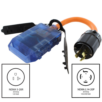 generator protective power strip cord with a locking 4 prong plug and 4 connectors with nema