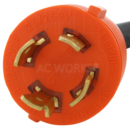 AC WORKS® [L1420L1430-018] 1.5ft 20A 4-Prong 125/250V L14-20P Plug to L14-30R 30A 4-Prong 125/250V Connector