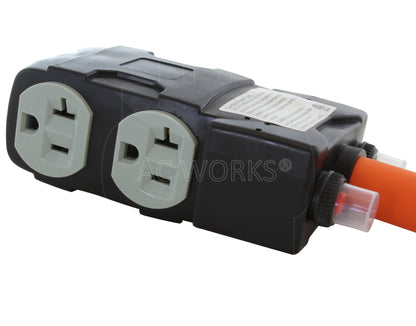 AC WORKS® [L1430CBF520] 1.5FT L14-30P 30A 4-Prong Locking Plug to (4) Home Outlets with 24A Breakers