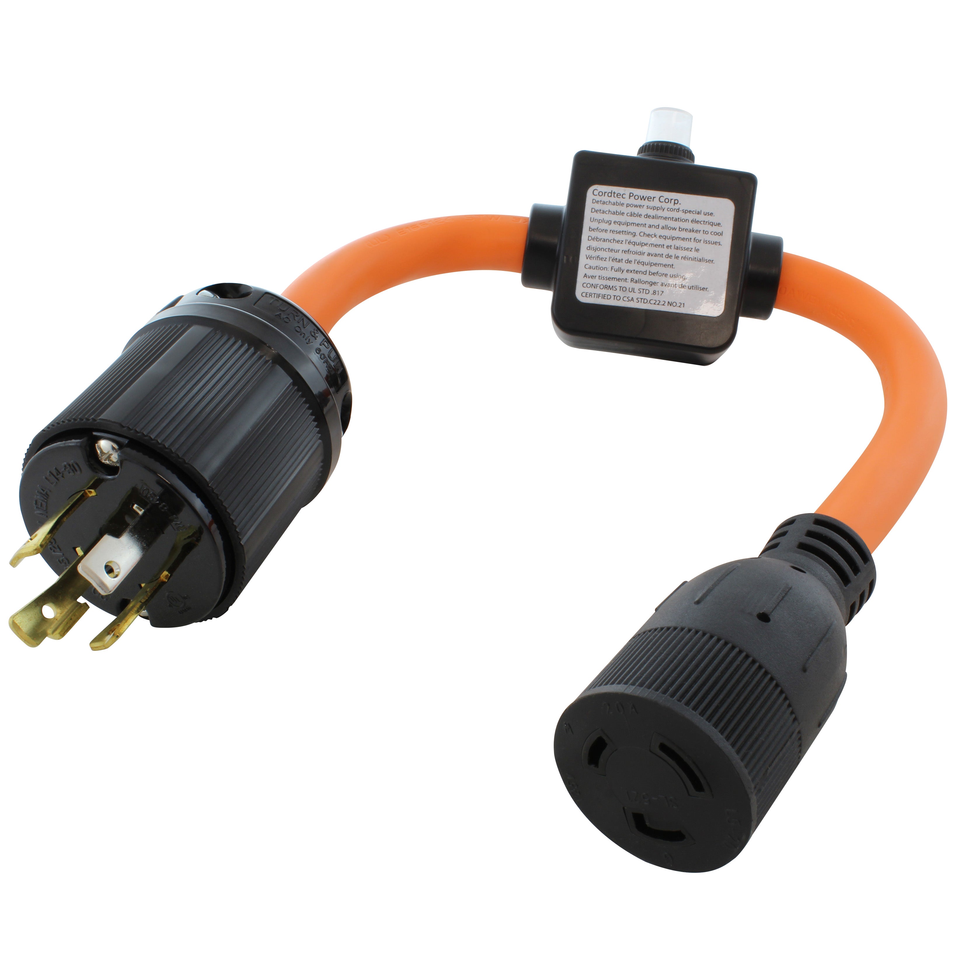 NEMA L14-30P to NEMA L5-20R with Inline 20 Amp Breaker
