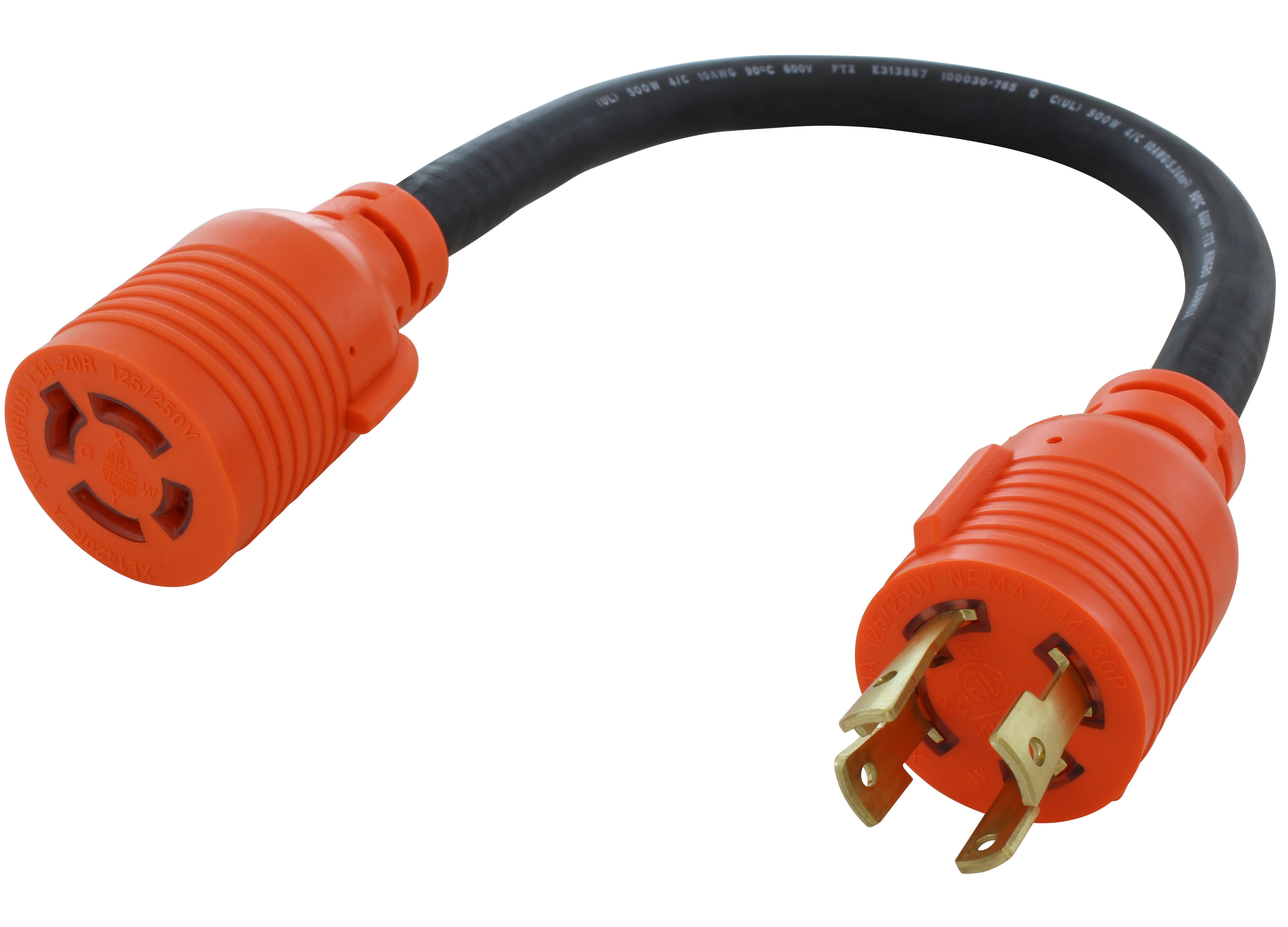 AC WORKS® [L1430L1420-018] 1.5ft 30A 4-Prong 125/250V L14-30P Plug to L14-20R 20A 4-Prong 125/250V Connector