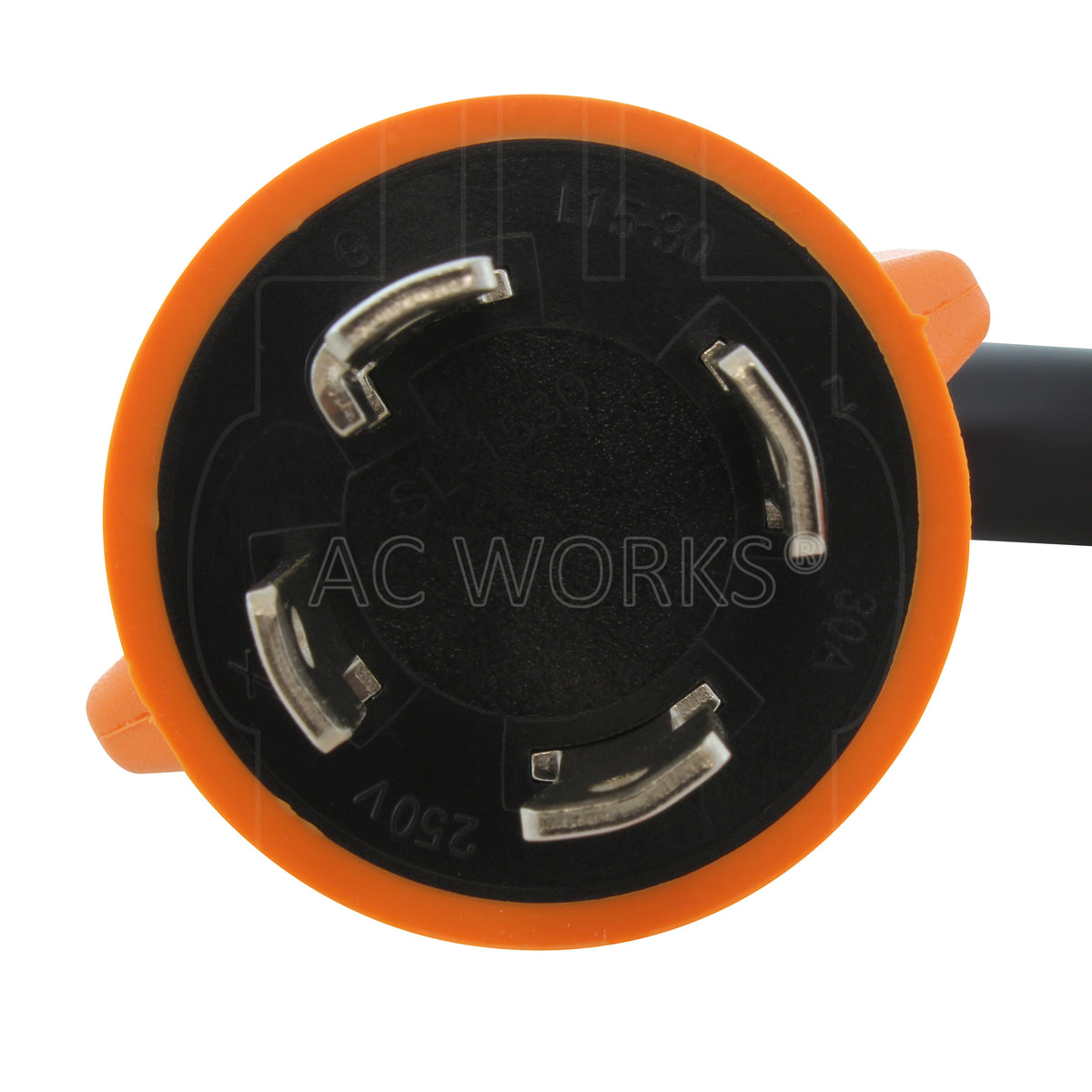 AC WORKS® [L1530L630-012] 3-Phase 30A 250V L15-30P 4-Prong Plug to L6-30R Locking 250V Connector