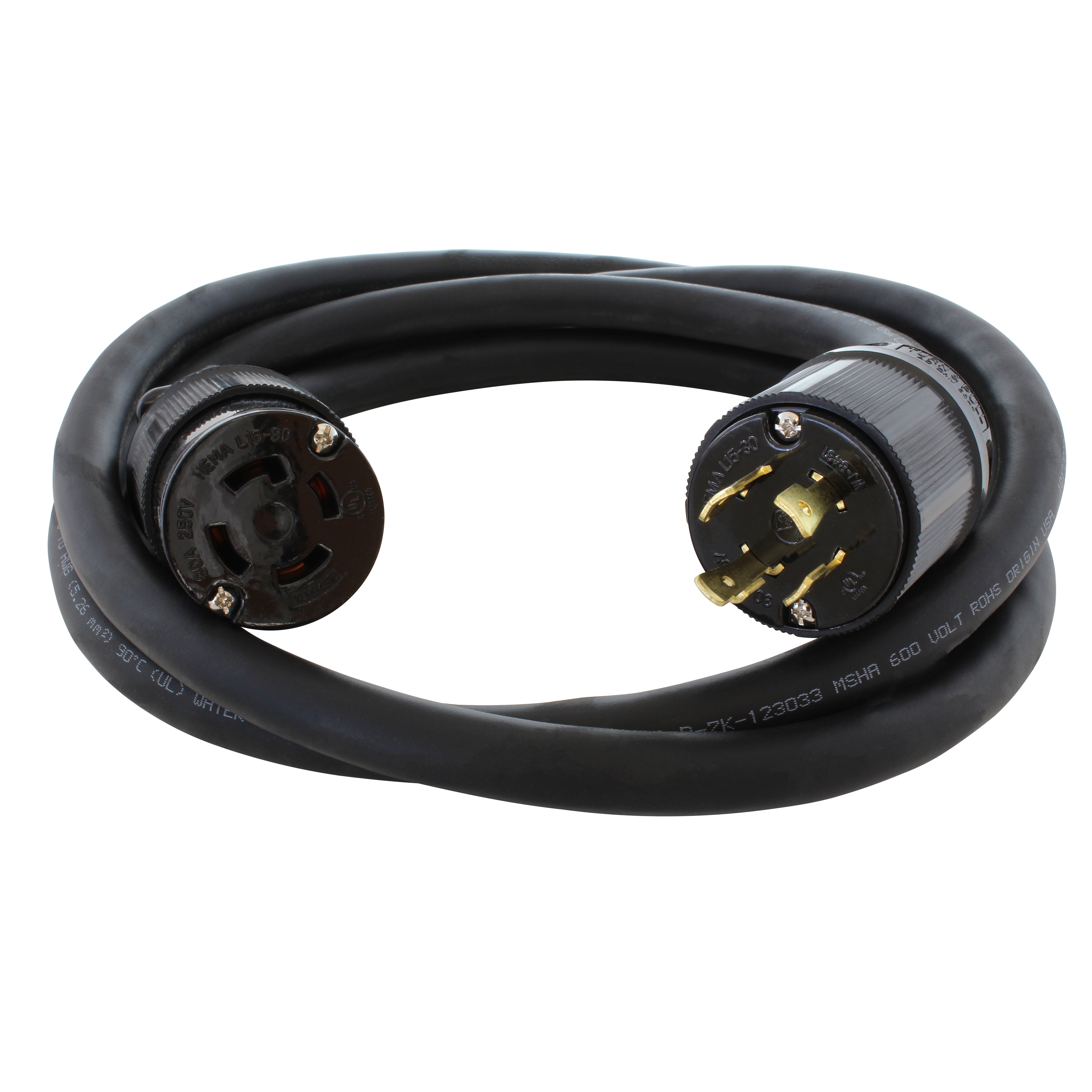 AC WORKS® [L1530PR-BK] SOOW 10/4 NEMA L15-30 30A 3-Phase 250V Industrial Rubber Extension Cord