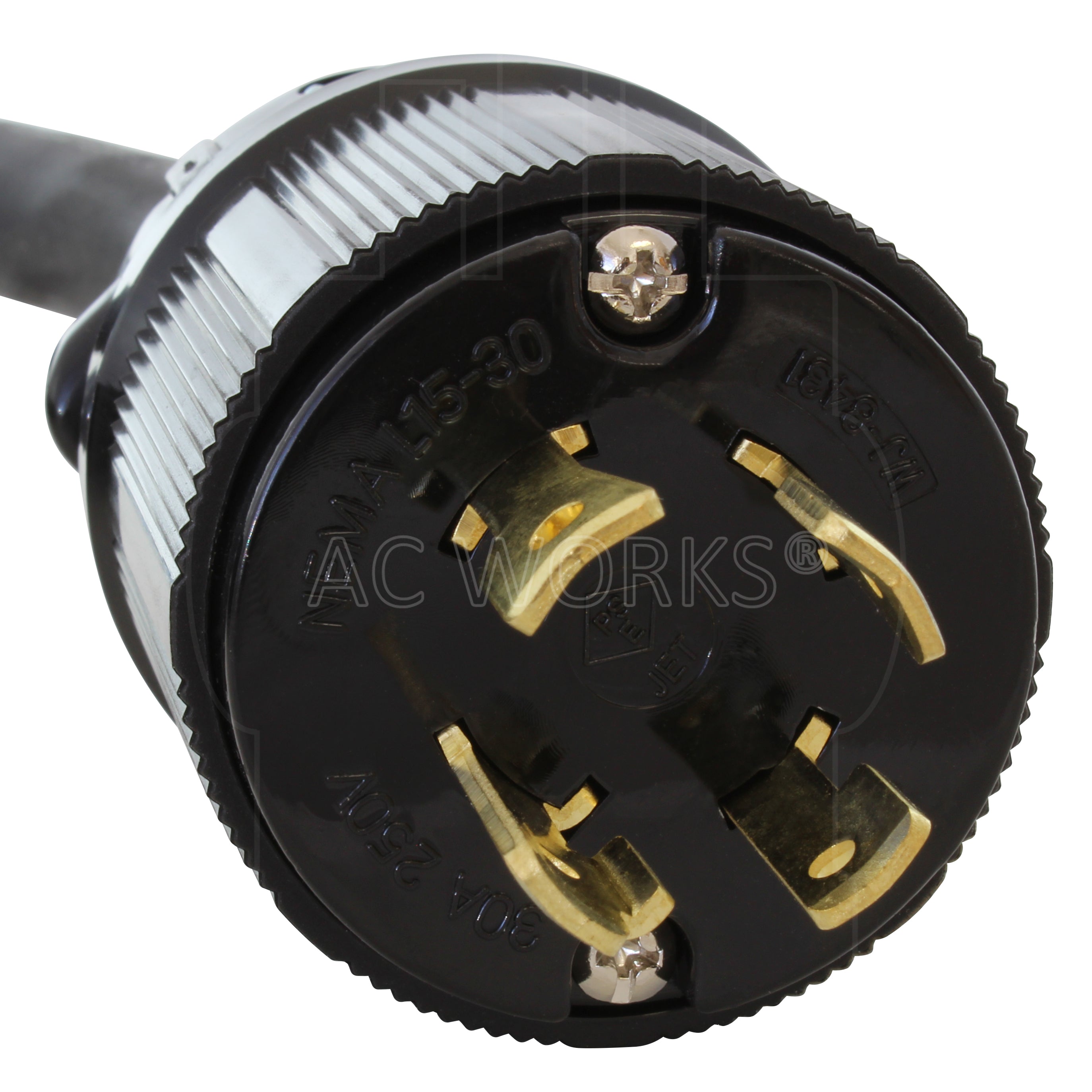 AC WORKS® [L1530PR-BK] SOOW 10/4 NEMA L15-30 30A 3-Phase 250V Industrial Rubber Extension Cord