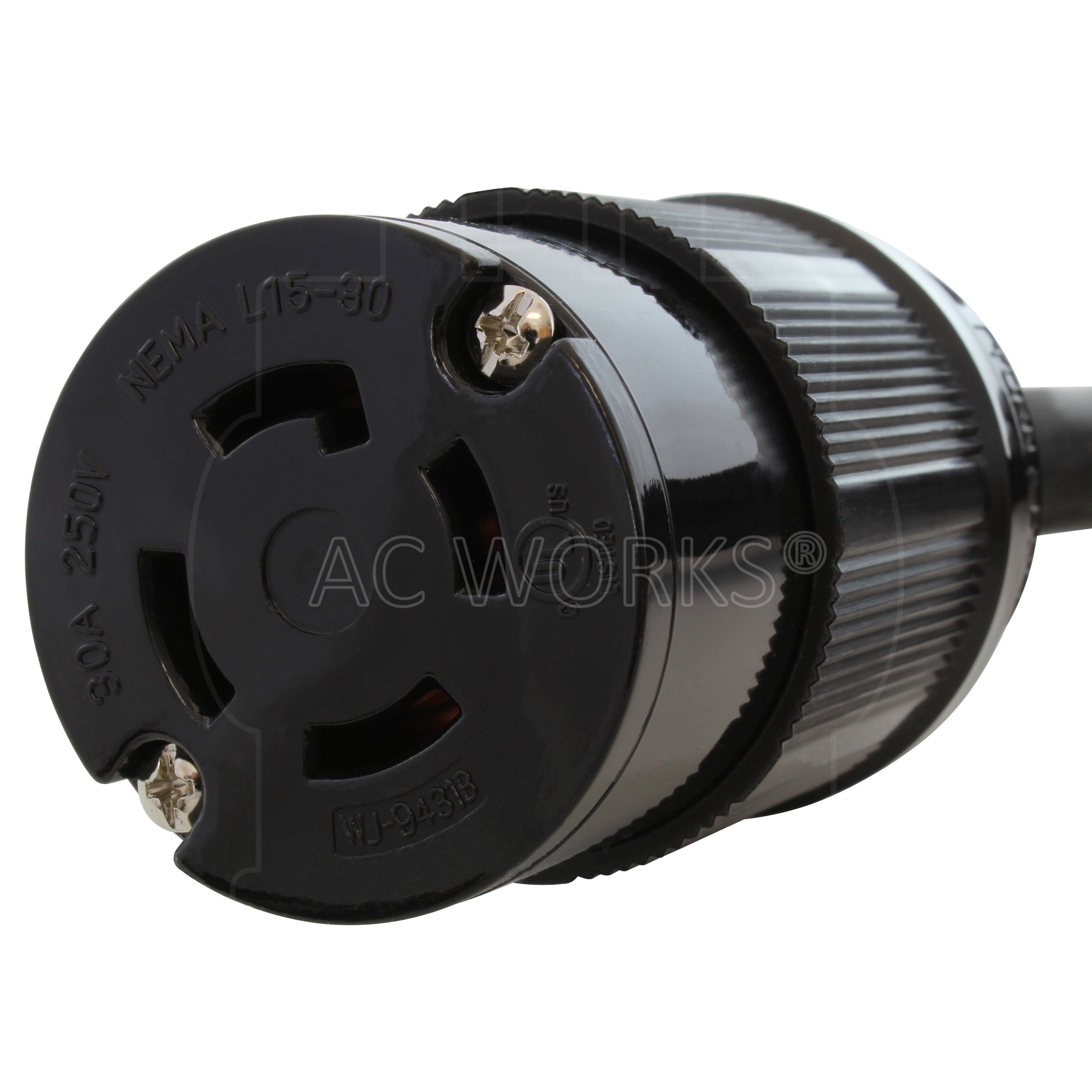 AC WORKS® [L1530PR-BK] SOOW 10/4 NEMA L15-30 30A 3-Phase 250V Industrial Rubber Extension Cord