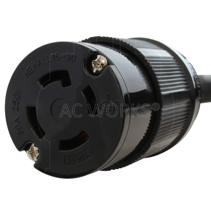 AC WORKS® [L1530PR-BK] SOOW 10/4 NEMA L15-30 30A 3-Phase 250V Industrial Rubber Extension Cord