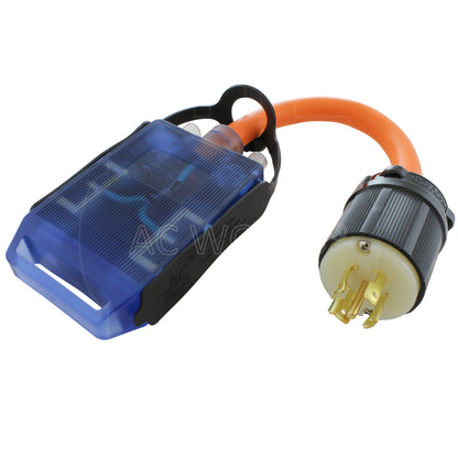 AC WORKS® [L2120CBF520] 1.5FT L21-20P 20A 5-Prong Locking Plug to (4) household Outlets with 20A Breakers