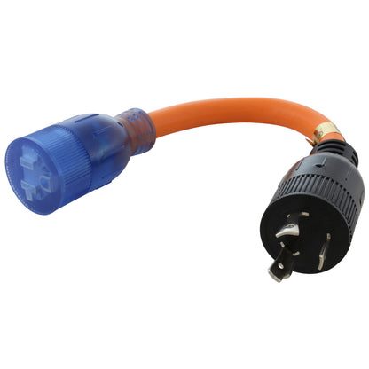 AC WORKS® [L520520-012] 1FT 20A 3-Prong L5-20P Plug to 15/20A Household T-Blade Lighted Connector