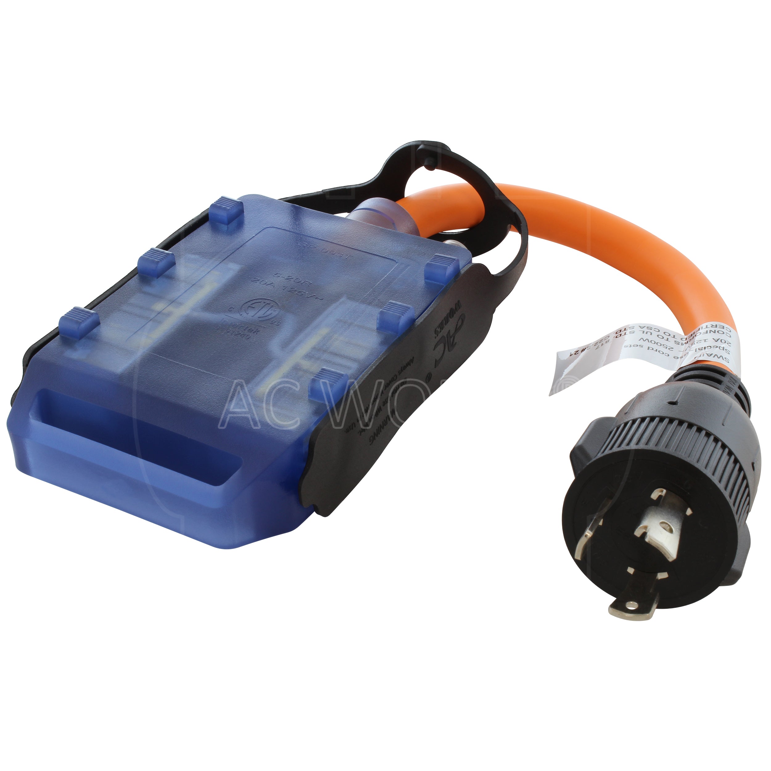 AC WORKS® [L530CBF520] 1.5FT L5-30P 30A 3-Prong Locking Plug to (4) Home Outlets with 20A Breaker
