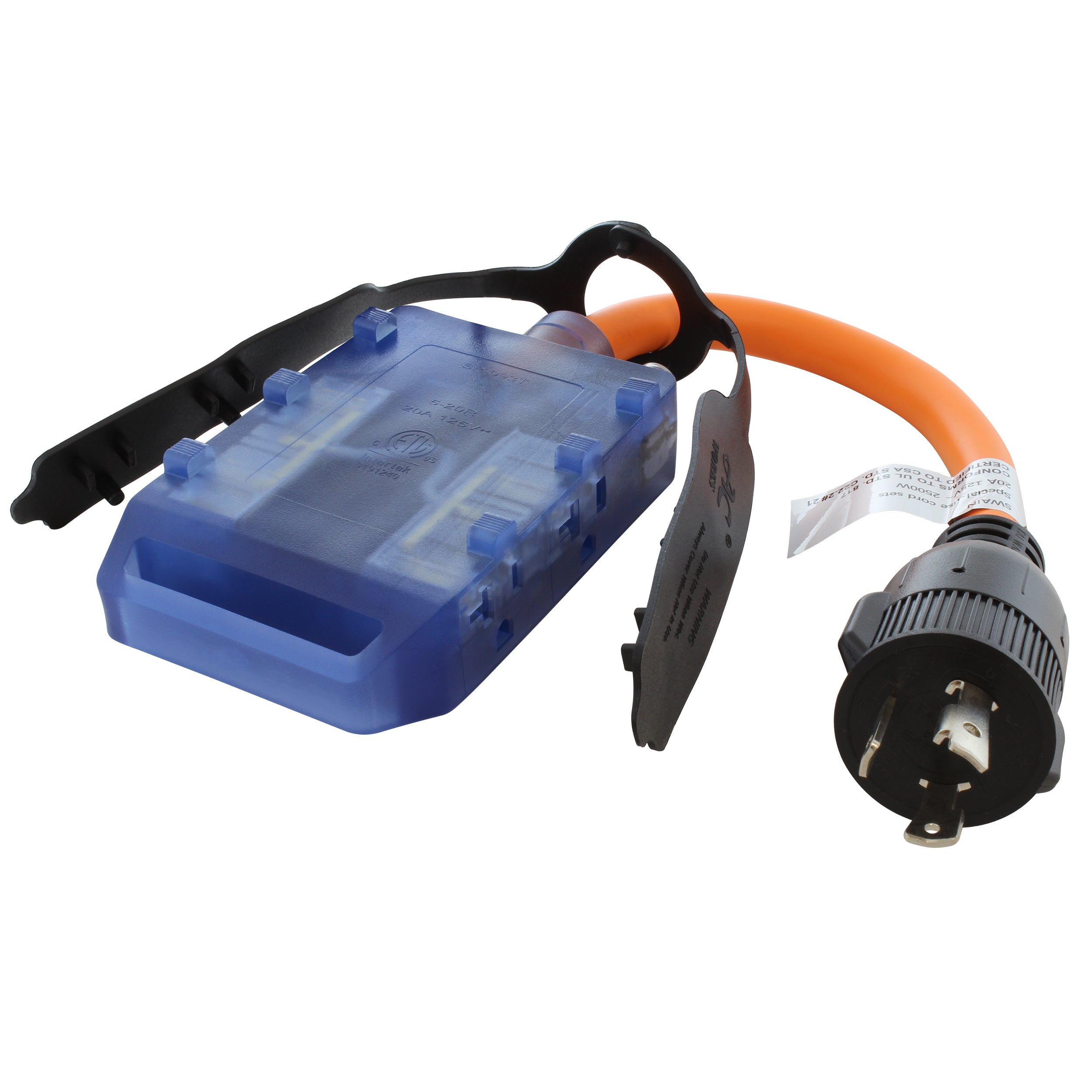 AC WORKS® [L530CBF520] 1.5FT L5-30P 30A 3-Prong Locking Plug to (4) Home Outlets with 20A Breaker