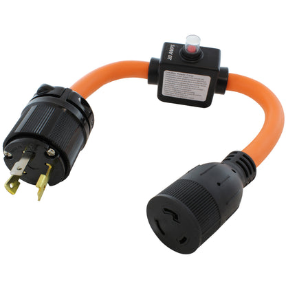 AC WORKS® [L530ICBL520] 1.5FT 30A 3-Prong L5-30P Locking Plug to L5-20R Connector with 20A Inline Breaker
