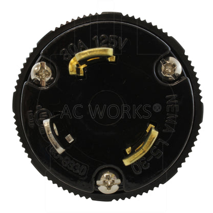 AC WORKS® [L530ICBL520] 1.5FT 30A 3-Prong L5-30P Locking Plug to L5-20R Connector with 20A Inline Breaker