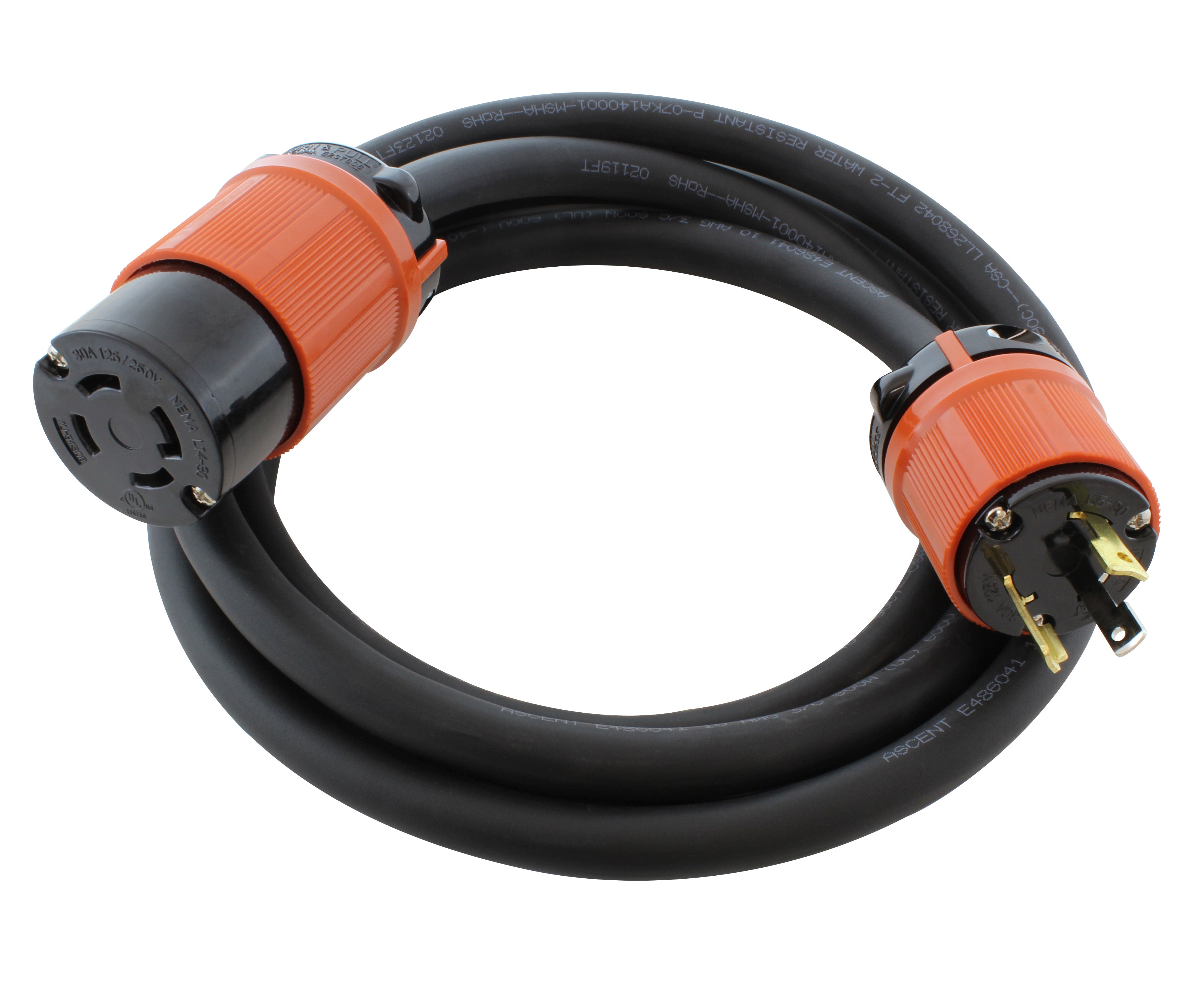 AC WORKS® [L530L1430] 30A 125V NEMA L5-30P to NEMA L14-30R Rubber