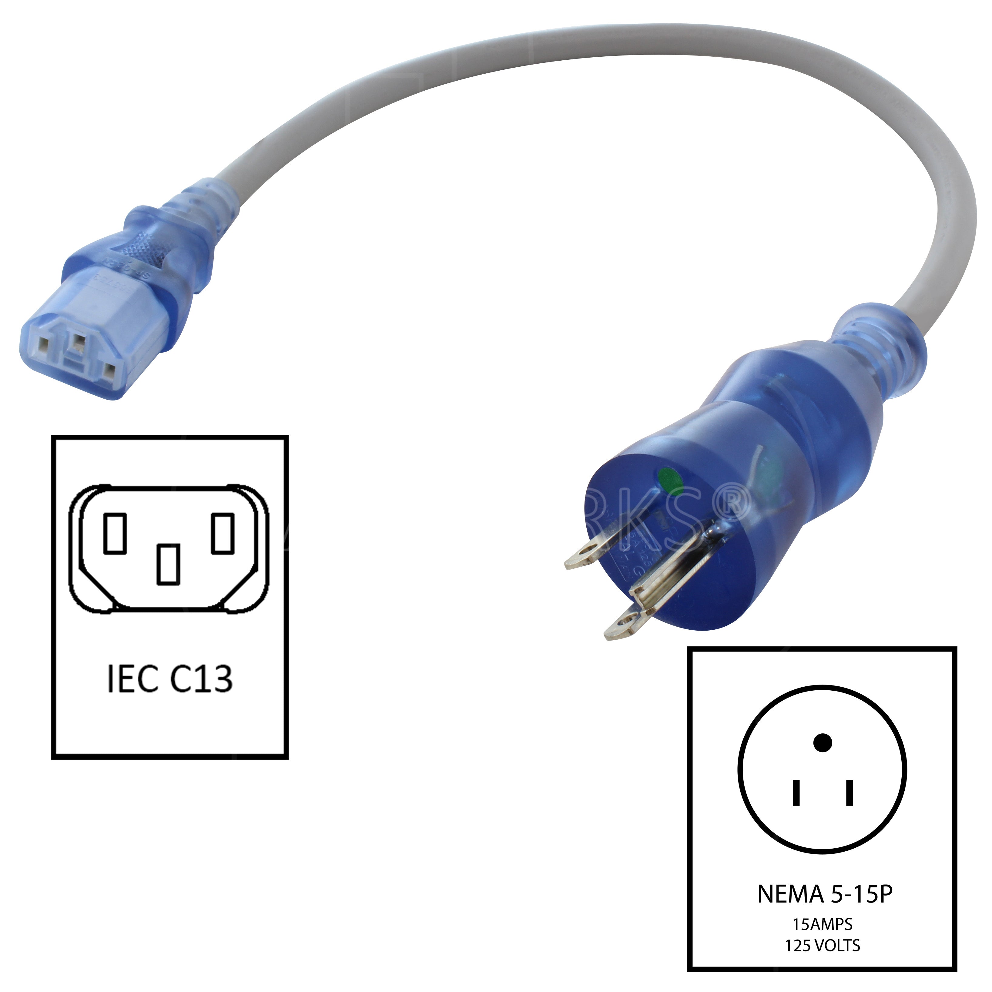 AC WORKS® [MD13AC13] 16/3 13 Amp Medical Grade Power Cord to IEC C13